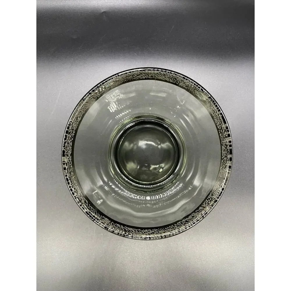 Vintage MCM Smoked Glass Ice Bucket with Embossed Silver Band 5